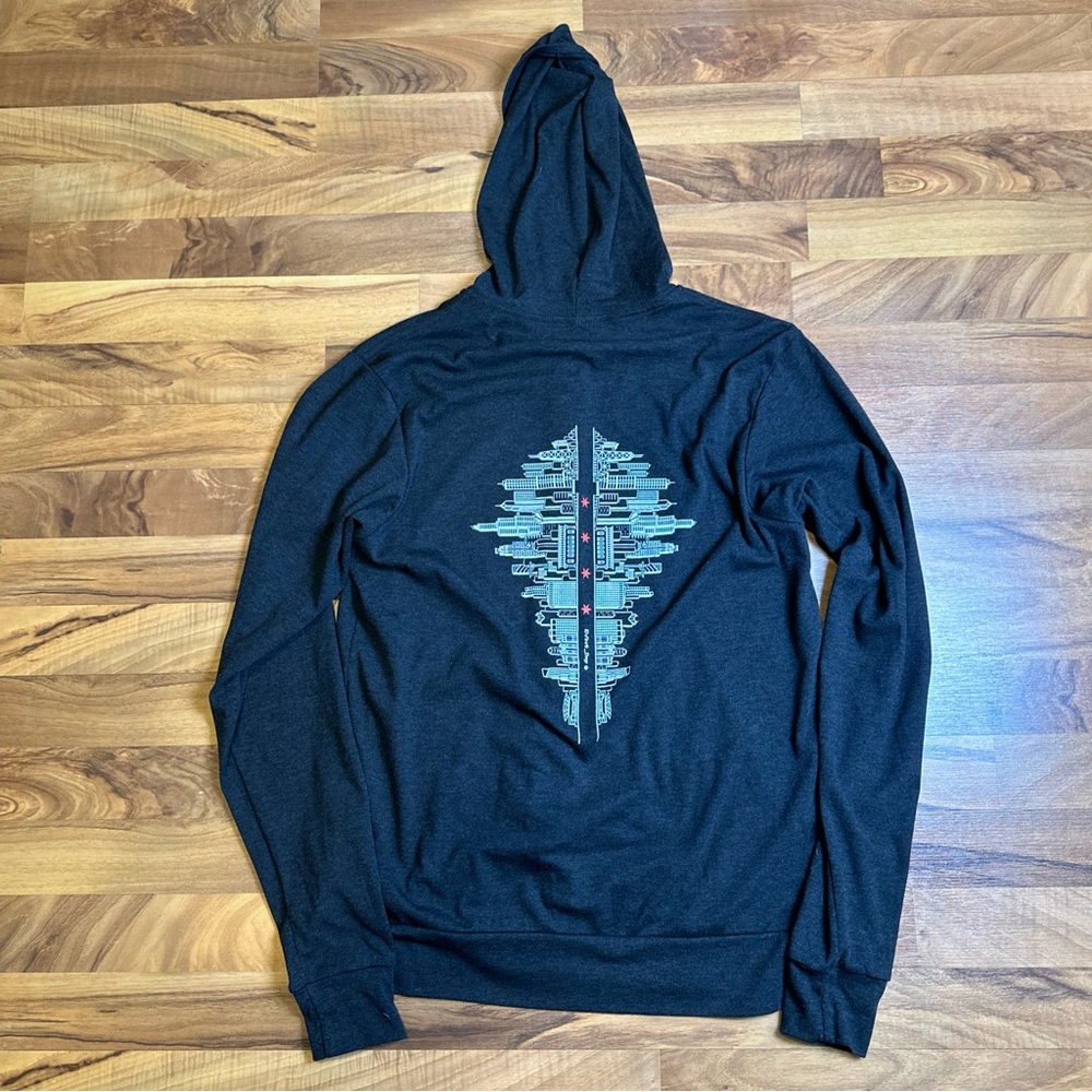 Enfiniti Designs Mirrored Chicago Skyline Hoodie With Red Stars Gray Size Large